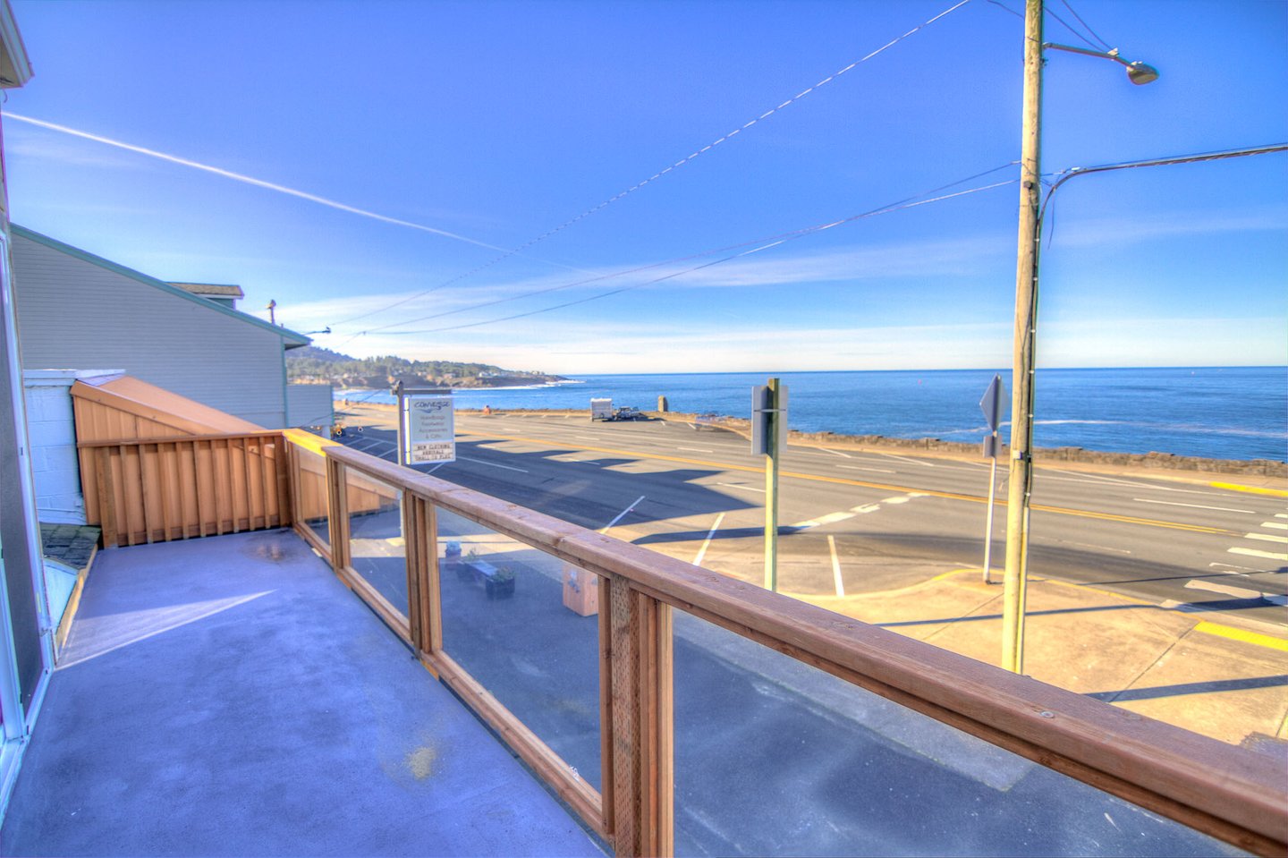 Seating out side on the balcony offers vast views of the ocean.