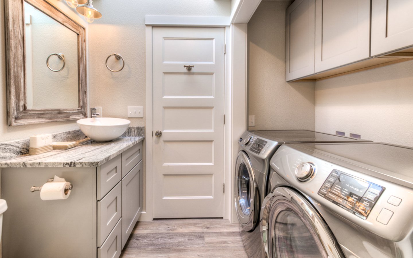 Washer and Drier in the bath,