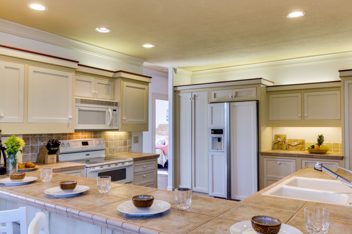 Bright and airy, their is plenty of space for meal prep.