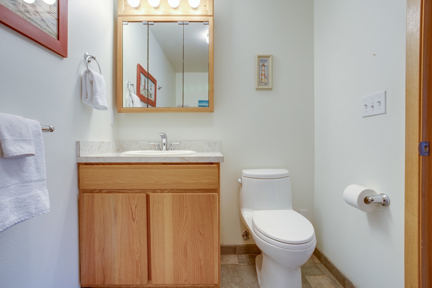 A half bath in the main floor hallway.