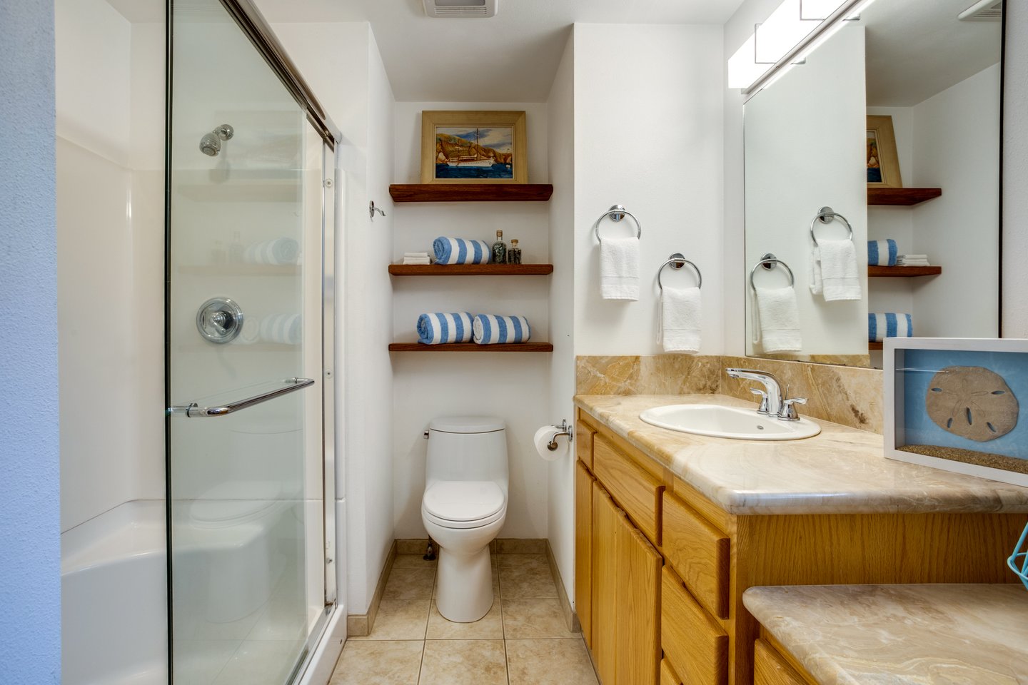 Lots of countertop space to get ready in the main floor bathroom.