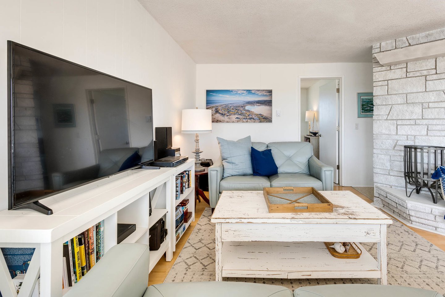 Watch your favorite shows or movie on the large flat screen tv.