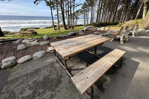 Bring your meal out to enjoy at the picnic table.