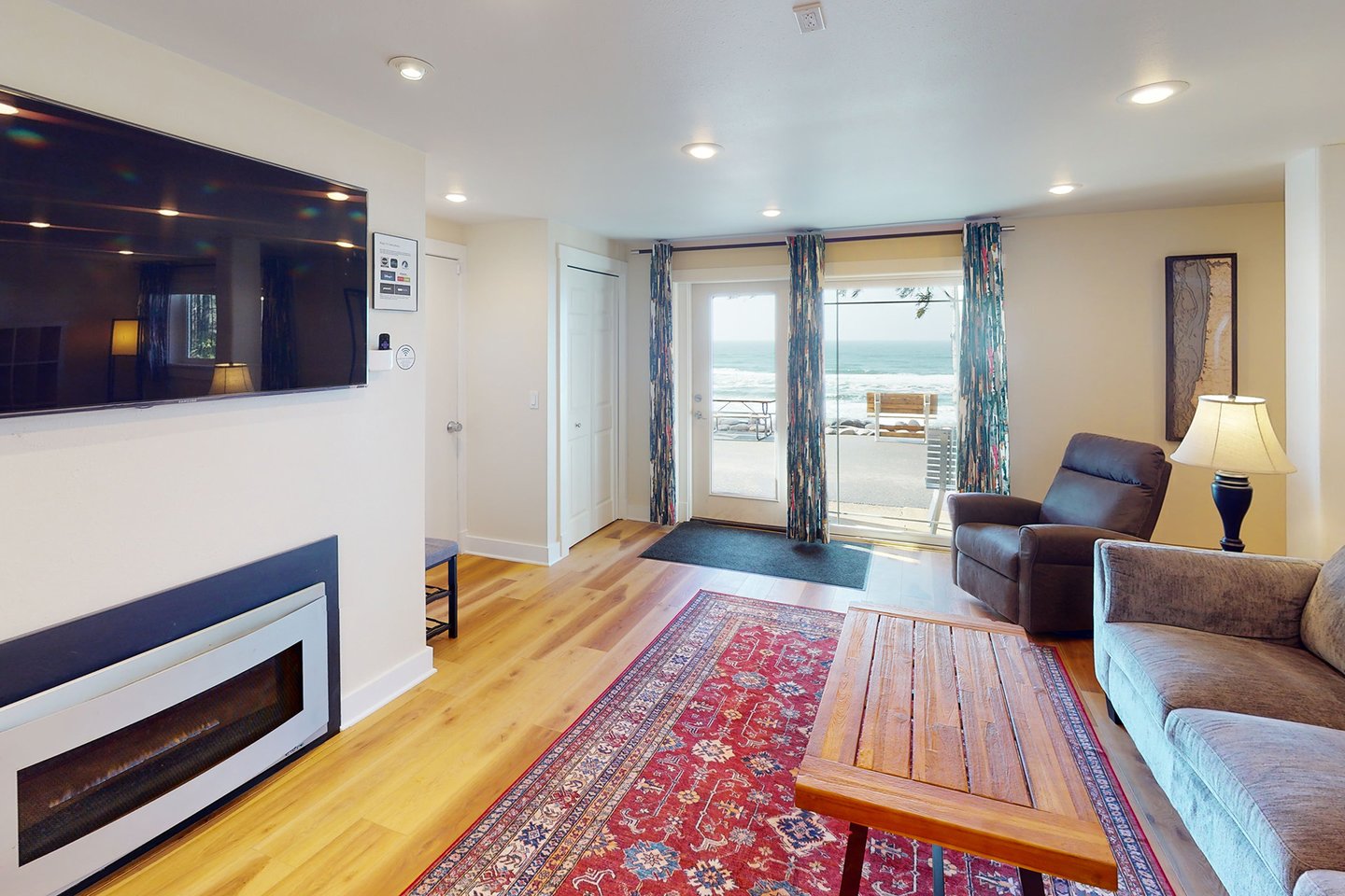 Enjoy the view or cozy up to the fireplace.