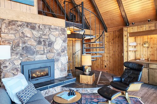 The spiral staircase takes you up to the loft.