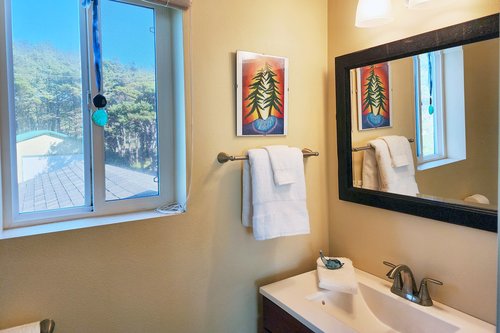 Upstairs has a half bath.
